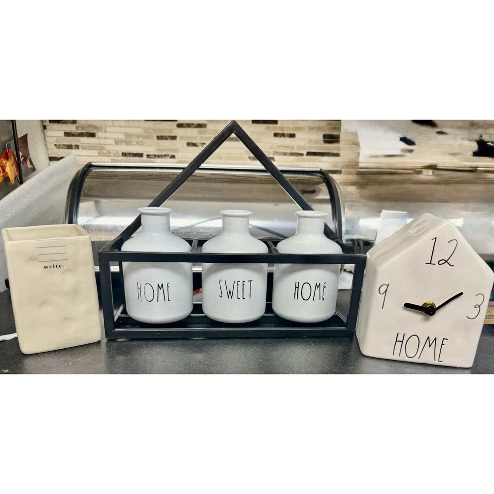 Rae Dunn Artisan Collection Ceramic House Clock Vases & Pen Holder Works